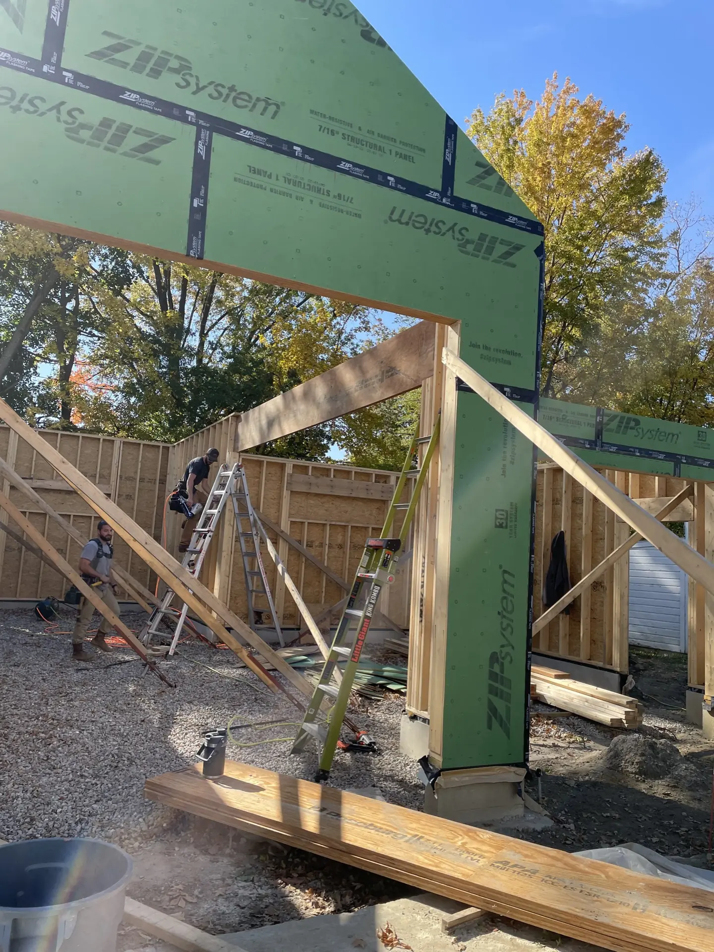 Garage wall framing with sheathing